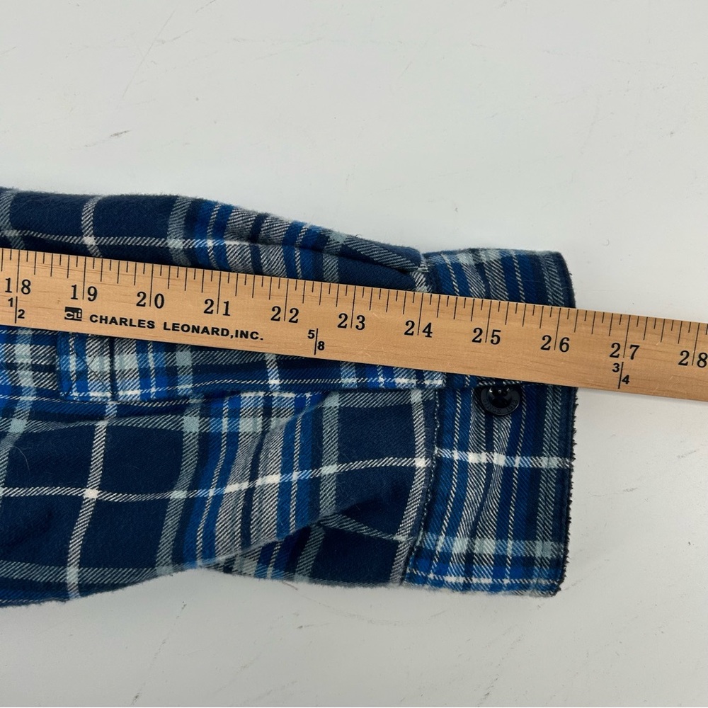 LL Bean Men's Traditional Fit Blue Plaid Fleece Lined Flannel Shacket 2XL Chore - Picture 9 of 10